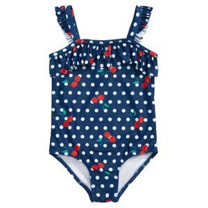 Tucker and Tate Girls One Piece Swim Suit Blue with Cherry Print